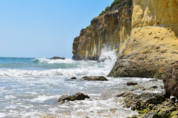 Waves of the Mediterranean Sea hitting the rocks.