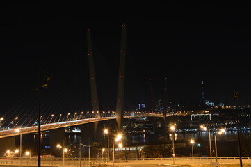 Fototapeta na wymiar Night view of the Golden Bridge, Vladivostok