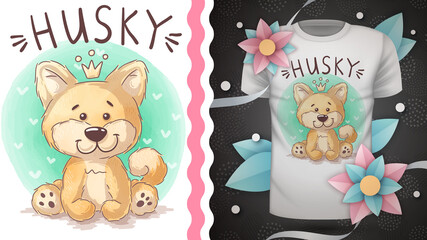 Cute teddy husky - idea for print t-shirt