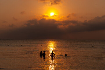 Honduras Roatan , sunset and tropical sea
