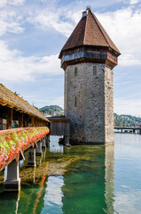 Luzern, Kapellbrücke, Holzbrücke, Wasserturm, Reuss, Fluss, Stadt, Altstadt, Brücke,...