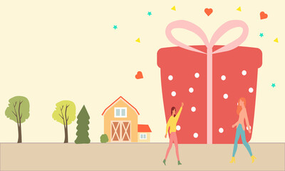 A very big gift and small people, vector graphics