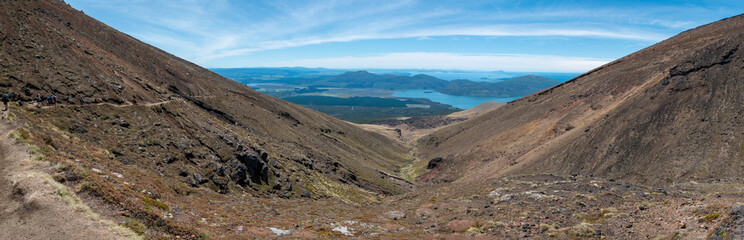 Hiking the Tongariro Alpine Crossing/Tongariro Northern Circuit, Lake Rotoaira in the back,...