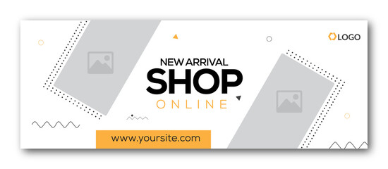 shop online facebook cover page timeline web ad banner template design with photo place modern layout - obrazy, fototapety, plakaty