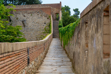 Fototapeta na wymiar Walkway on top of the city wall in Girona.