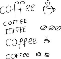 Different inscriptions of coffee and cups next to them.