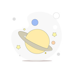 Space junk vector flat illustration on white. saturn planet