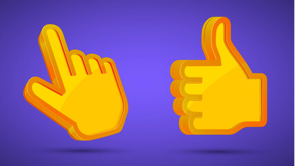3d Like Hand, 3d hand cursor Vector Icon. 3d like thumb up symbol vector. 3d cursor, hand pointer icon, click icon vector. Vector hand click.