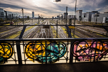 Munich, Germany. Viewing from the railway bridge Hackerbrücke to the railway tracks leading to the main station.