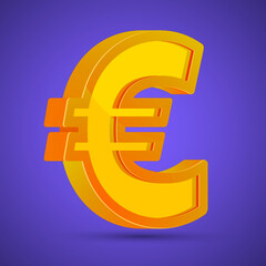 3D Euro sign. Glossy Euro icon.