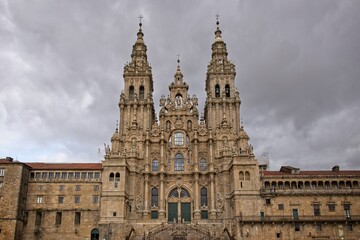 Fototapeta na wymiar Front view of the Cathedral of Santiago de Compostela