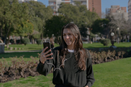 Social Media Concept, Woman With Mobile Smartphone. Covid 19