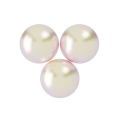 Three large pearls on a white background. 3D rendering