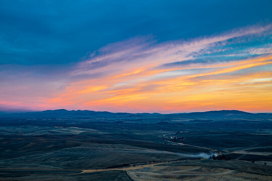 Washington State Palouse Fields in Autumn at Sunset