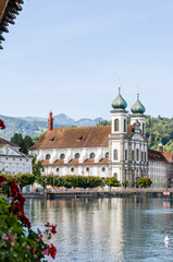 Luzern, Jesuitenkirche, Kapellbrücke, Wasserturm, Jesuitenplatz, Kirche, Reuss, Fluss,...
