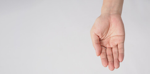 Empty male hand on white background.
