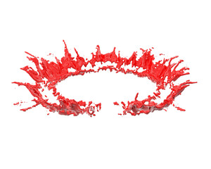Splashes of red paint from a circle on a white background. 3D rendering