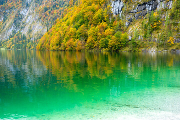 view on Königssee lake in Berchtesgaden National Park during autumn, Bavarian Alps, Germany