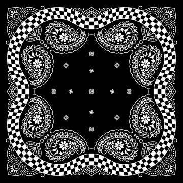 Bandanna Paisley pattern Ornament Design with Race Flag