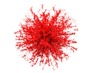 Splash of thick red paint on a white background. Top view. 3D rendering