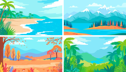 Fototapeta na wymiar Four different nature beautiful landscape illustration 