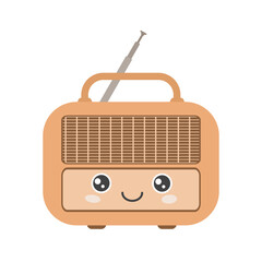 Retro radio in kawaii style isolated on white background