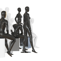 White and black mannequins in different poses, male and female. 3d rendering
