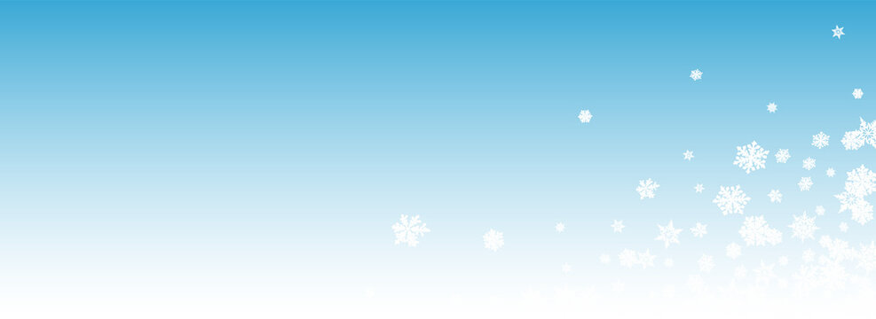 Gray Snowfall Panoramic Vector Blue Background. 
