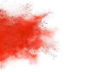 Launched red powder on white background.