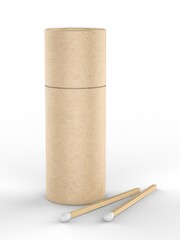 Blank tube matches cylinder match drum box for mock up design presentation. 3d render illustration.