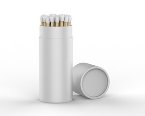 Blank tube matches cylinder match drum box for mock up design presentation. 3d render illustration.