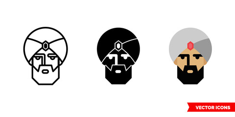 Turban muslim icon of 3 types color, black and white, outline. Isolated vector sign symbol.