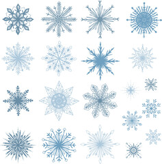 Blue snowflakes clipart illustration set hand drawn 