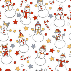 Christmas seamless pattern with snowmen