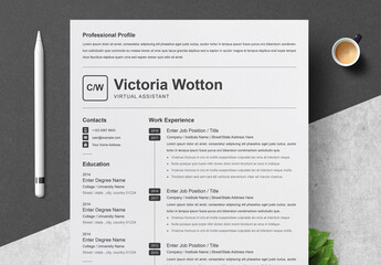 Black and White Resume and Cover Letter Layout
