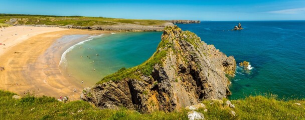 A sandy beach at Broad Haven on the Pembrokeshire coast, Wales in early summer