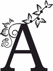 decorative letter A with patterns and flowers