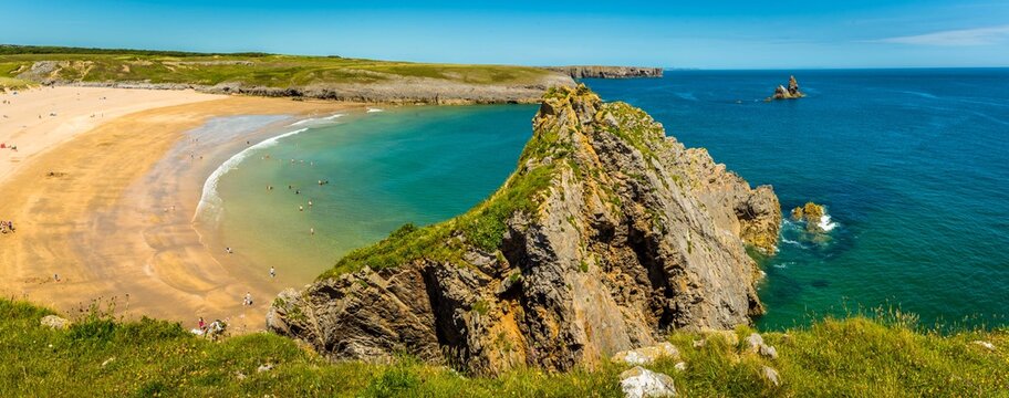A sandy beach at Broad Haven on the Pembrokeshire coast, Wales in early summer