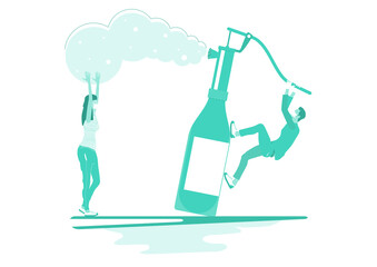 Hand disinfection. Two people disinfecting hands. Limited color flat vector illustration.