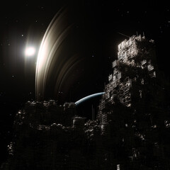 Space station over saturn © Crane Design