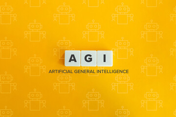 Fototapeta na wymiar Artificial General Intelligence (AGI) Banner. Block letters on bright orange background.