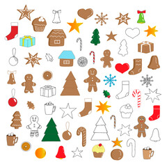 Christmas and New Year set, vector illustration, hand drawing