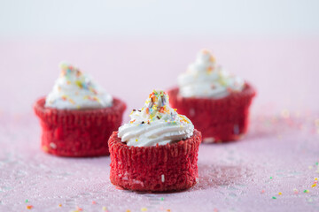 Red cake with white cream