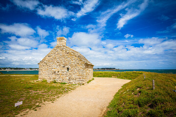 Old stonehouse at the harbour of Benodet in Brittany, France