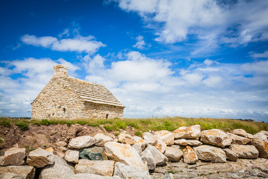 Old stonehouse at the harbour of Benodet in Brittany, France