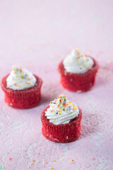 Red cake with white cream