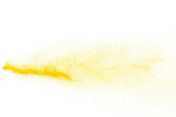 Yellow powder explosion isolated on white background.