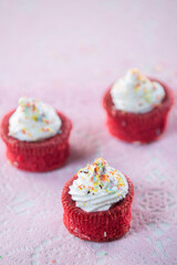 Red cake with white cream