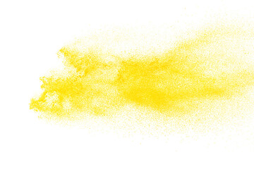 Obraz premium Yellow powder explosion isolated on white background.