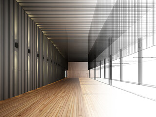 sketch design of interior hall, 3d rendering